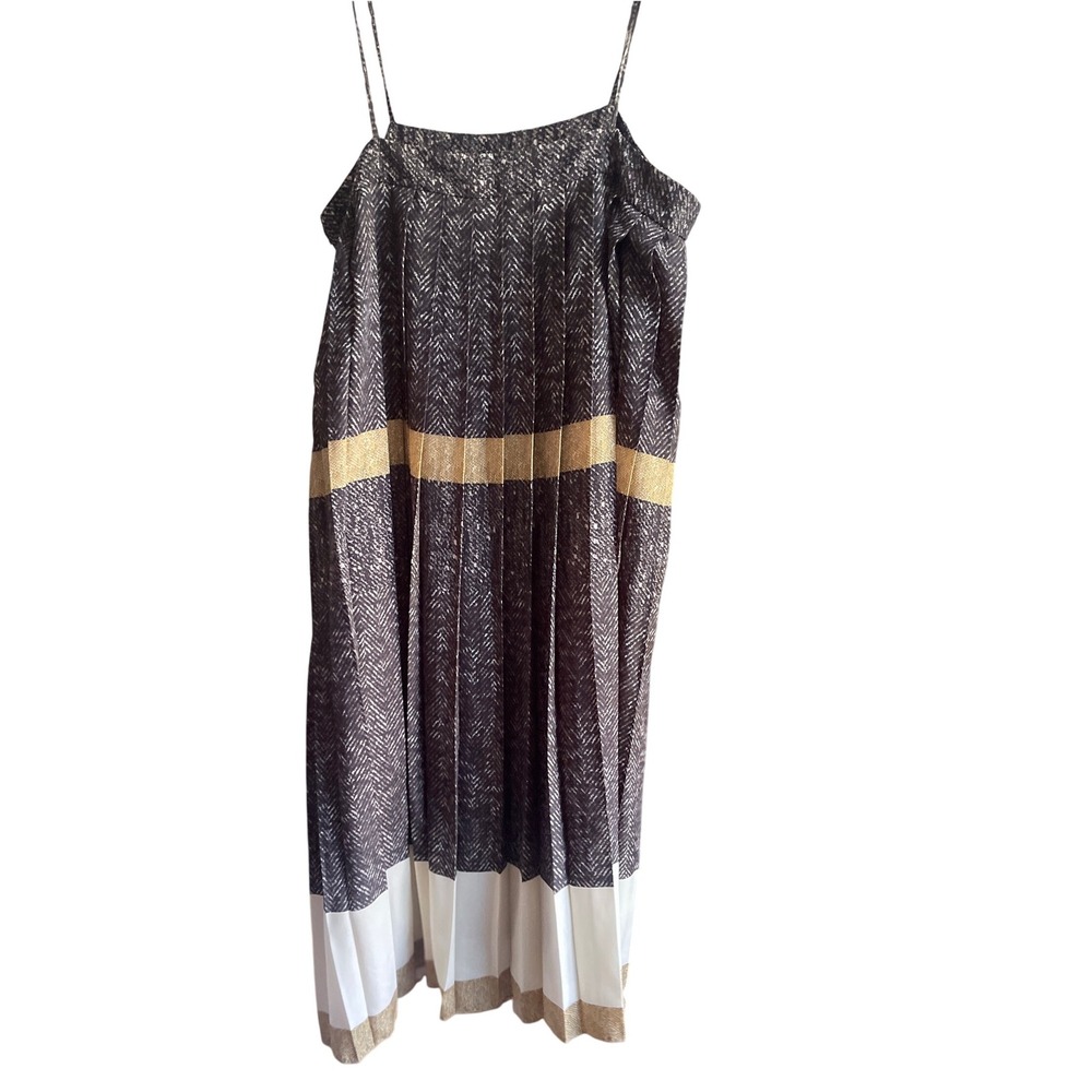 Max Mara Pleated Hereingbone Print Striped MIDI Dress‎ 8 - Picture 5 of 12